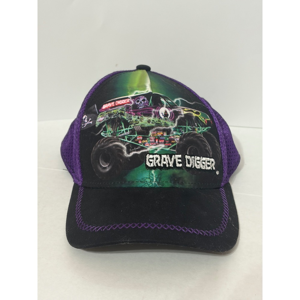 Monster Jam Grave Digger Youth Trucker Hat Purple Black Snapback 2016 Cap